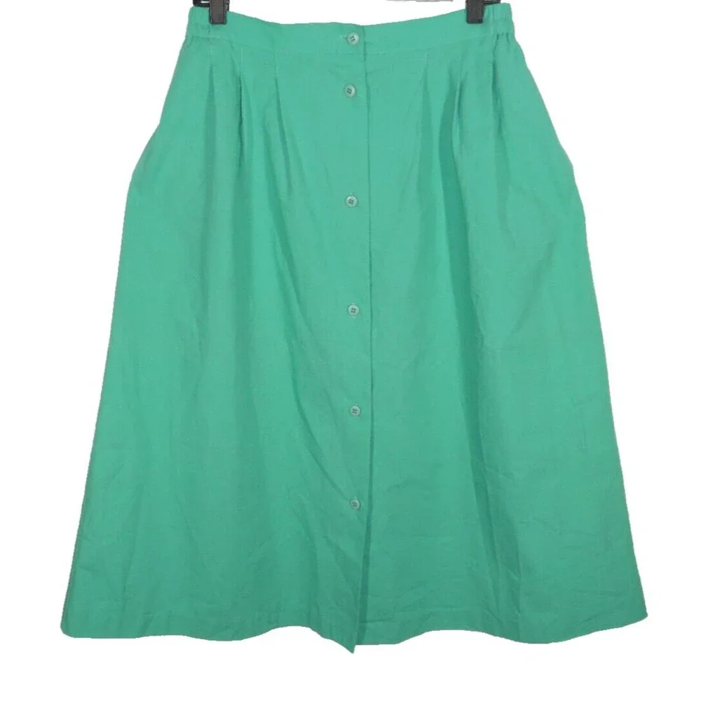 Vintage Catalina USA Made Seafoam Green Button Front Woven Midi Skirt Size 16